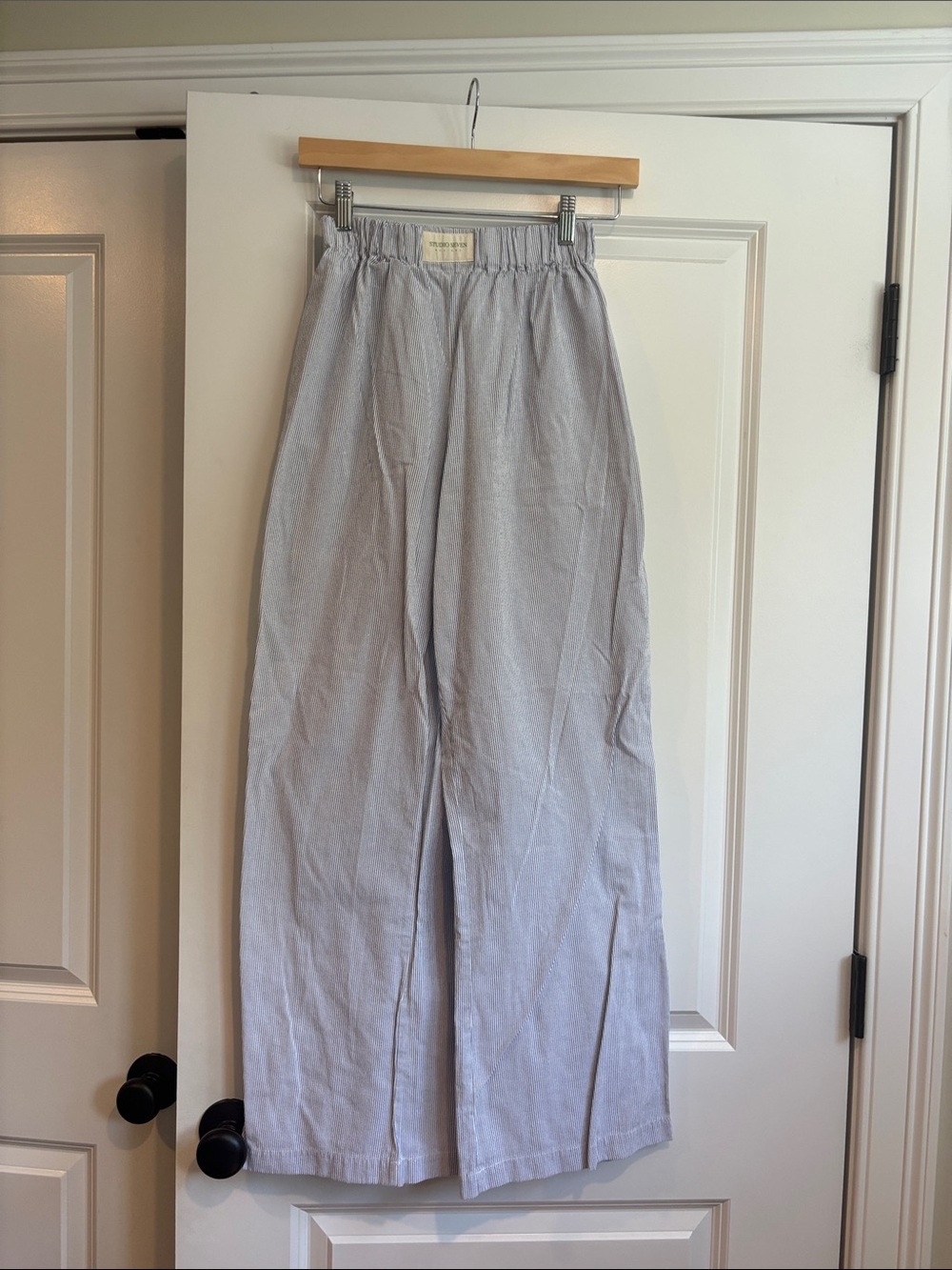 Light Gray Wide-Leg Linen Blend Pants